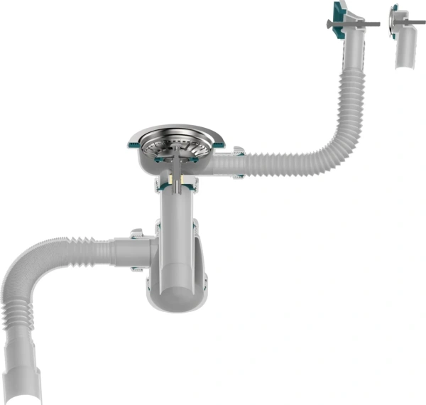 Сифон для мойки Aquant B0178-20-MR  3 1/2"х40 с мет.реш. с прямоуг/кругл переливами с  г.т 40*40/50
