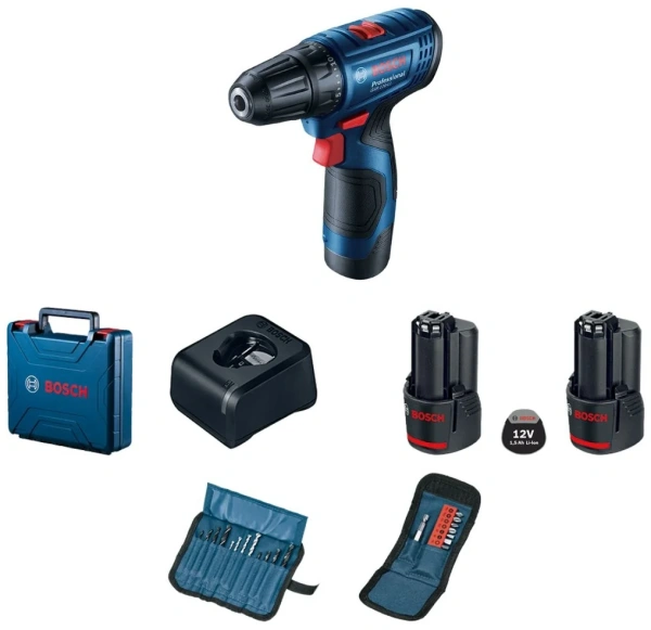 Дрель-шуруповерт аккумуляторная, ударная Bosch GSB 120-LI (2x 2.0 Ah) + набор оснастки (23 пр.)