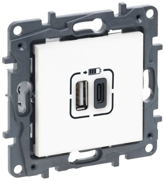 Розетка USB А+C - 2 порта с/у б/рамки NLST белый 863140 Legrand