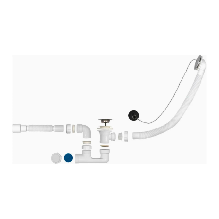 Сифон для ванны и глуб. поддона (вып.с нерж. решёткой,с пер.53см,с пробкой и цеп.),с г.т. 40х40/50