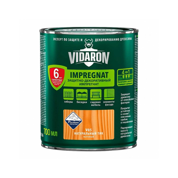 Защитно-декоративная пропитка Vidaron - Импрегнат V05 натуральный тик матовый 0,7 л