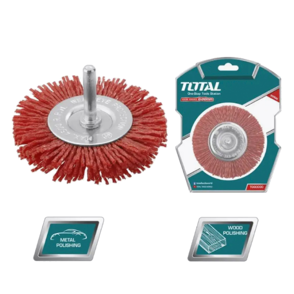 Щётка дисковая "ТОТАL" TAC34045 нейлоновая со шпилькой по дереву 100мм