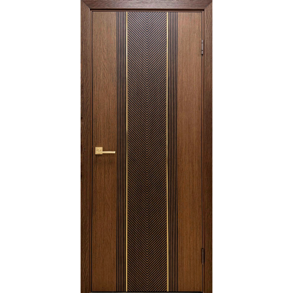 Дверное полотно Синди-6 "текстурированный орех" с золотым молдингом Дверное полотно 2-09