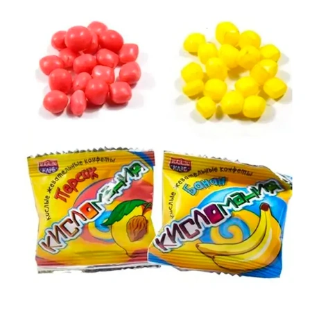 Конфеты жевательныеКисломания дабл фрукт банан-персик 14г CHW042