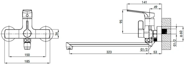Смеситель в/д GROSS AQUA 7578828C-35F Prado, дл.излив