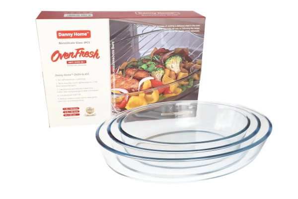 Набор форм для запекания DH Oven Fresh 3шт 1,6+2,4+3 л. овальные стекло KP013