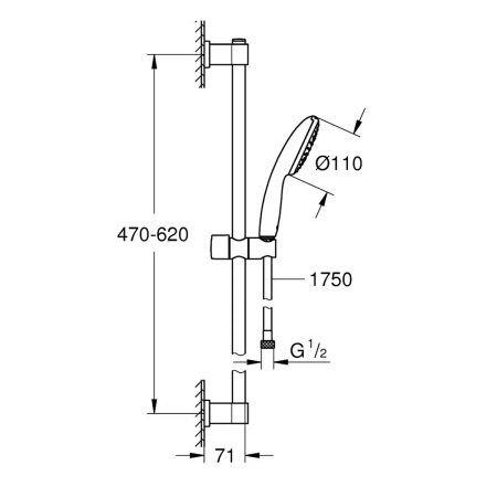 Комплект направляющих GROHE Vitalio Start 110 душевая штанга 600 мм, 1 режим струи (27942001)