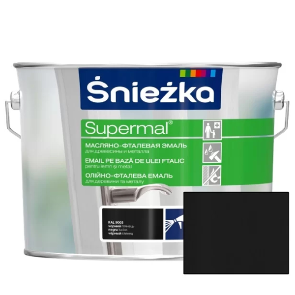 Эмаль масляно-фталевая для деревесины и металла Supermal черный глянец  RAL9005 2.5л