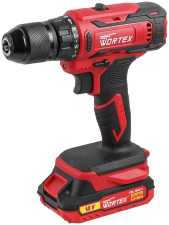 Дрель-шуруповерт аккум. WORTEX BD 1820-1 Li в чем. ALL1 XLT 18 В, 30 Н*м, 2х2 А*ч, БЗП(мет.) 13 мм, 
