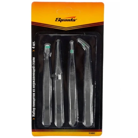 Набор пинцетов из нержавеющей стали, 4 шт.// SPARTA