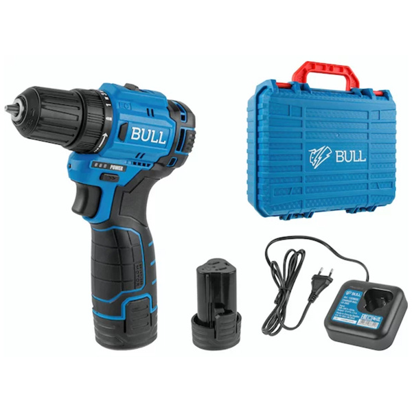 Дрель-шуруповерт аккумуляторный BULL SR 1203 в чем. БЕСЩЕТ., 12 В, 37 Н*м, 2*2 А*ч акб, БЗП 10 мм