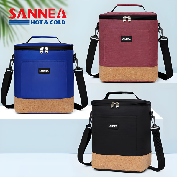 Сумка изотермическая Sanne двухцветная с пробковым дизайном 12 л 24х18х27 см 3 цвета в ассортименте 