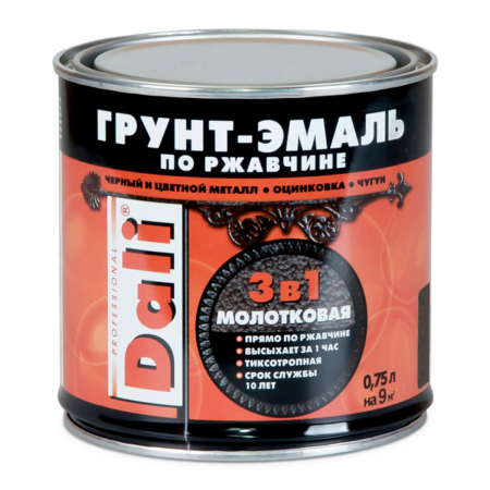 Молотковая ГРУНТ - ЭМАЛЬ по ржавчине "DALI" 0,75 л -черный