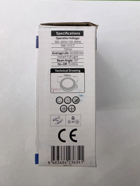 Споты потолочные 016-092-0009 9W BLACK 3CCT 160-265V LED DOWN.