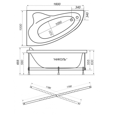 Ванна Triton Николь-160 левая в комплекте с каркасом
