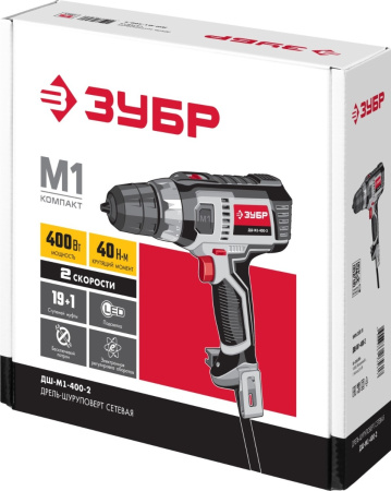 Дрель-шуруповерт сетевая ЗУБР, ДШ-М1-400-2, 400 Вт, 0-450/0-1800 об/мин