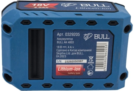 Аккумулятор BULL AK 4003 18.0 В, 4.0 А*ч, Li-Ion