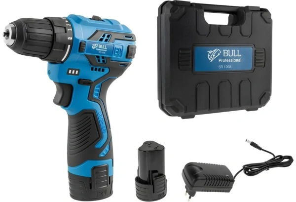 Дрель-шуруповерт аккумуляторный BULL SR 1203 в чем. БЕСЩЕТ., 12 В, 40 Н*м, 2*2 А*ч акб, БЗП 10 мм