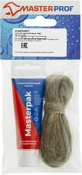 Комплект паста уплотнительная (вода, пар, 25 г) Masterpak + лён, MP, туба