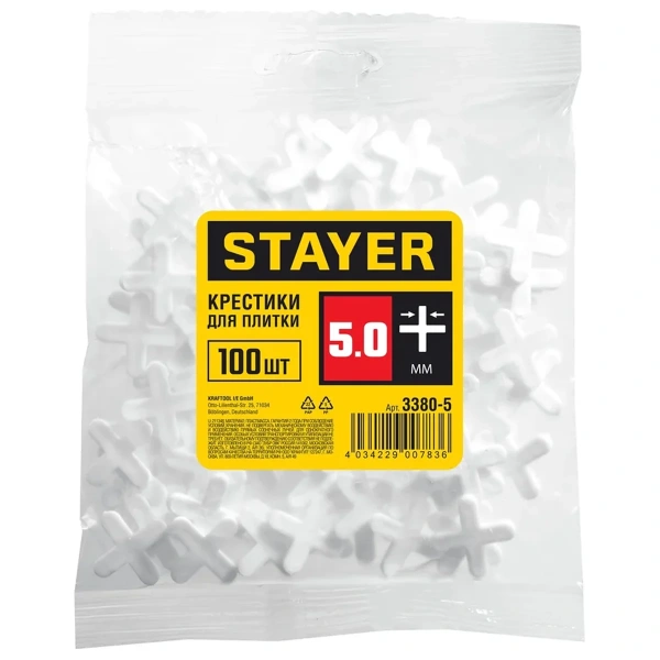 Крестики STAYER для кафеля, 5мм, 100шт
