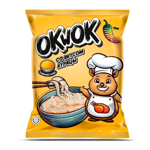 Лапша OkWok быстрого приготовления со вкусом курицы в сырном соусе 100гр Р2013