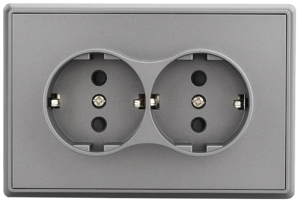 Розетка двойная Brilliant E2-129-1 с/з серый