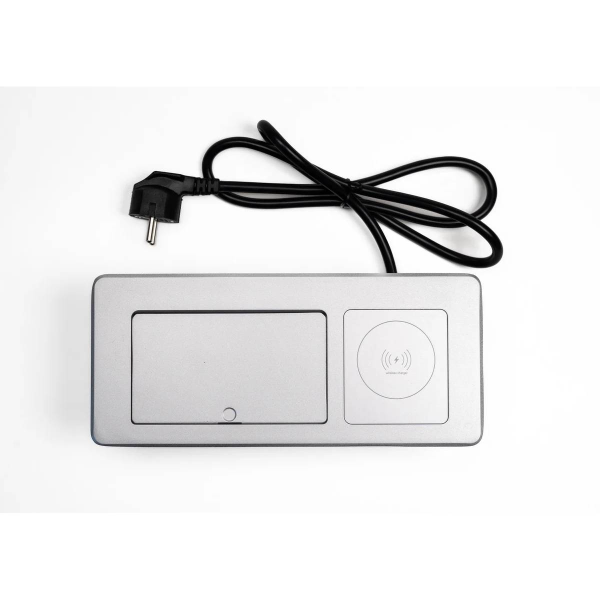 Бокс настольный на 2 розетки 200B, 1USB, 1 Type-C, беспр. зарядка, 1,5 м., серебро