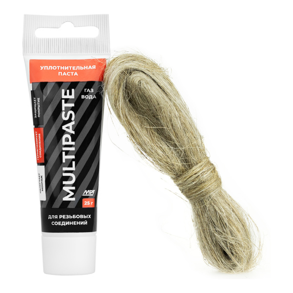 Комплект паста уплотнительная универсальная (вода, газ, 25 гр) MULTIPASTA + лён Premium, МР, туба