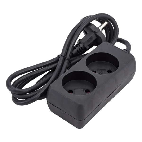 Удлинитель 1,5м (2 роз., 2,2кВт, б/з, ПВС 2х0,75) черный, Юпитер, арт.JP8101-28