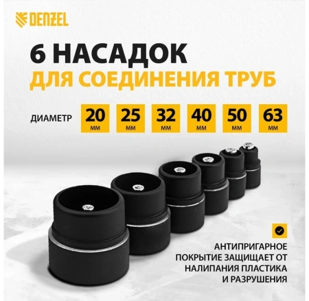 Аппарат для сварки пласт. труб DWP-2000, Х-PRO, 2000Вт, 300 град.,компл насадок, 20 - 63 мм// Denzel