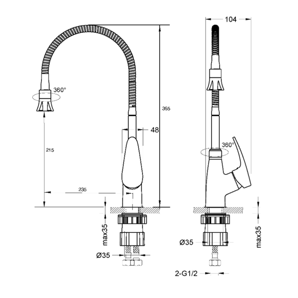 Смеситель д/к Lemark LM0413C "Линара" , с гибким изливом и 2х-функциональным аэратором, хром
