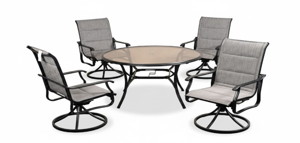 Набор мебели SUNRISE 4 вращающих кресла 70х60х108 см, стекляный стол Ø122х74 см с отв. для зонта