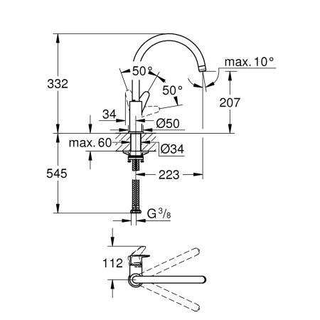 Смеситель д/к Grohe однорычажный, DN 15 Start Curve 31554001