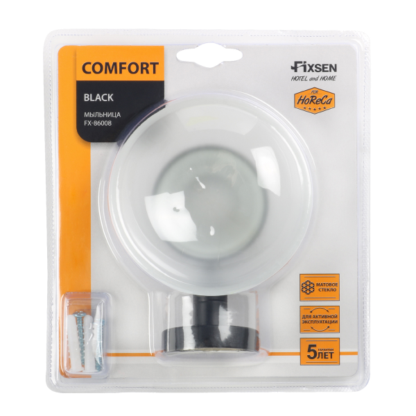 Мыльница стекло FIXSEN "COMFORT BLACK" черная FX-86008