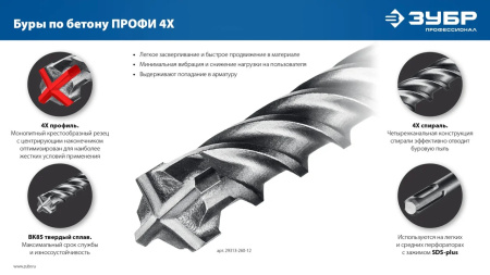 Бур ЗУБР ПРОФИ-4Х 6x110 мм, SDS-plus(29313-110-06)