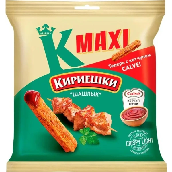 Сухарики со вкусом «Шашлык» и с кетчупом «Calve» «Кириешки Maxi», 75 г
