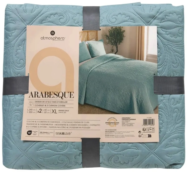 Покрывало Atmosphera Arabesque 240х260 см +2 наволочки, минерально-синий 131644B