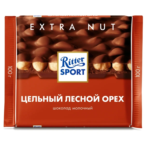 Ritter Sport шоколад Extra Nut молочный с цельным лесным орехом 100гр