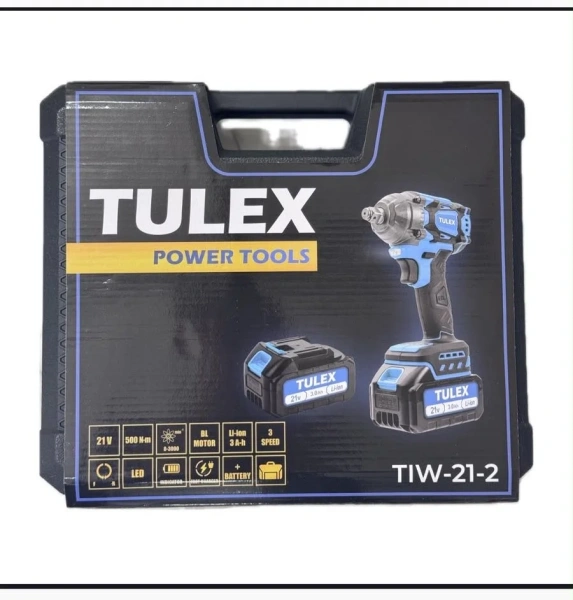 Гайковерт TULEX TIW-21-2,BL,3-х скор,Li-Ion,БЗУ,500N.m,0-3000 об/мин, 3 А/ч, 21В, доп.аккум, кейс