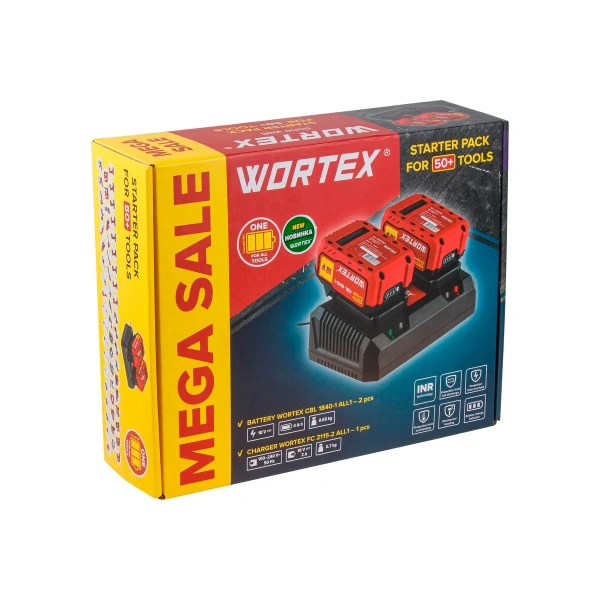 Набор аккумулятор 2х4 А*ч и зарядное устройство 2х2 А WORTEX ALL1 в кор. МЕГА АКЦИЯ, арт.1329413