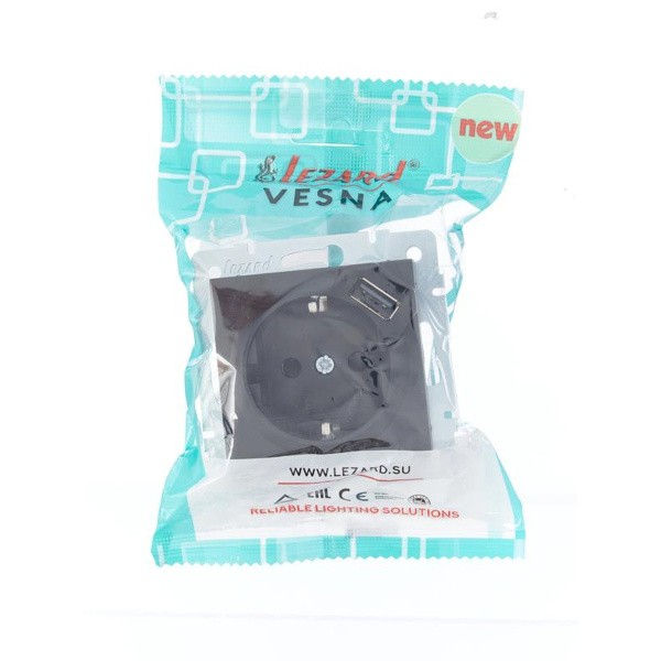 Розетка VESNA 742 3488 181T с/з с USB+Type графит (механизм)