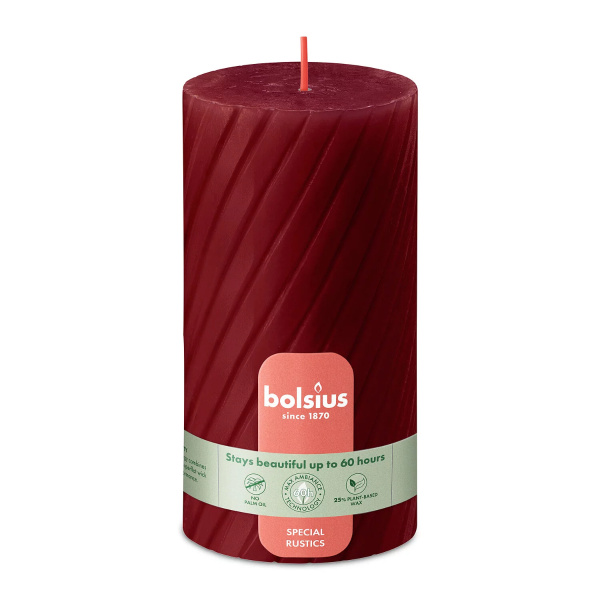 Свеча столбик Bolsius Rustic Twisted ribbed 13х6,8 см Red