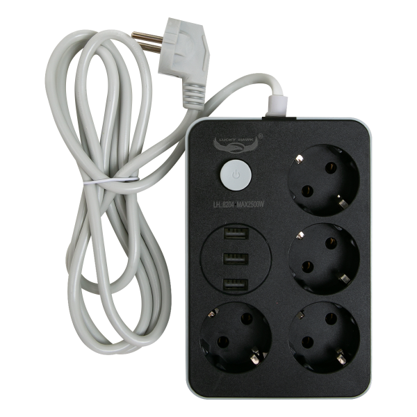 Удлинитель сетевой 2 м 8204 4Р. Usb 3 (черный)