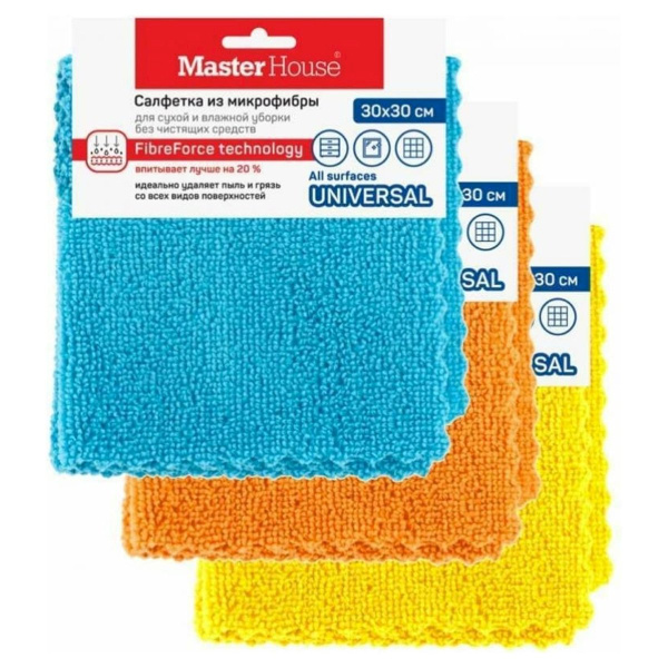 Салфетка для уборки Master House ШВЕДСКАЯ МАРКА микрофибра 30х30см цв.в ассортименте 60492