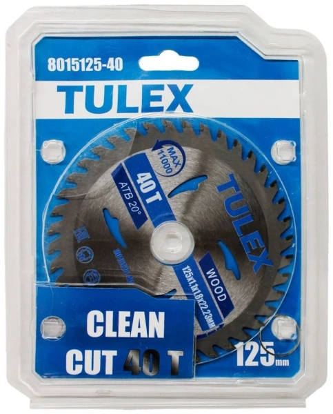 Диск пильный TULEX 8015125-40, ЧИСТЫЙ РЕЗ, по дереву, 125х22,23мм, 40Т