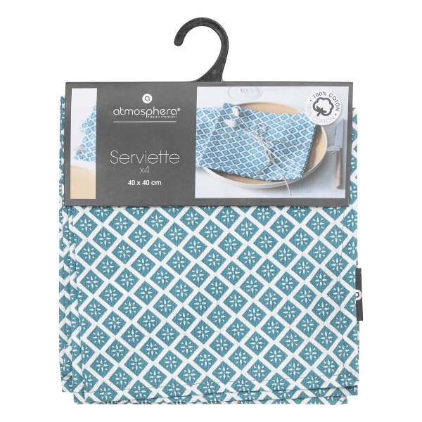 Набор сервировочных салфеток Atmosphera 40х40 см 4 шт синий 185262Q