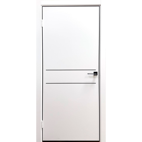 Дверное полотно Акцент 2 (белый матовый) 2,0*0,7, черн. ал.кромка с 4х + замок магнитный ДГ