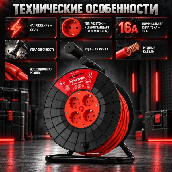Удлинитель Magnetta, PEC40-3X1.5-A,  1.5мм 40м