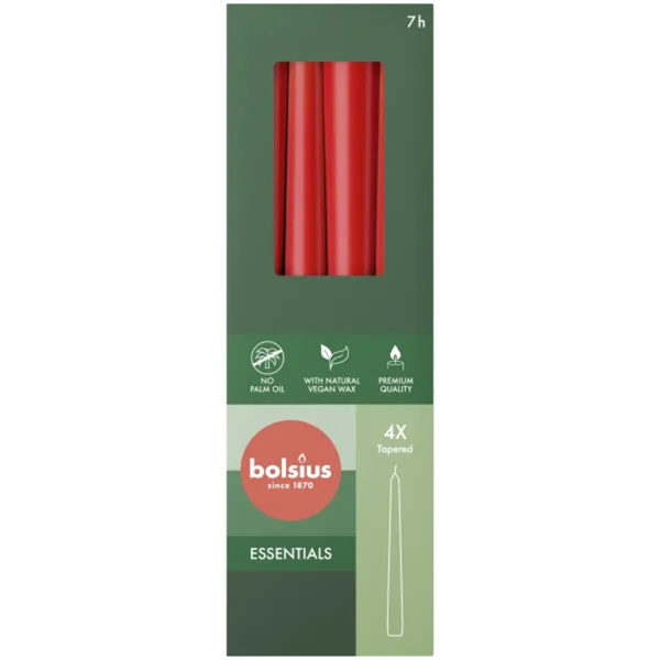 Набор столовых свечей Bolsius 4 шт 24,5х2,4 см Delicate Red