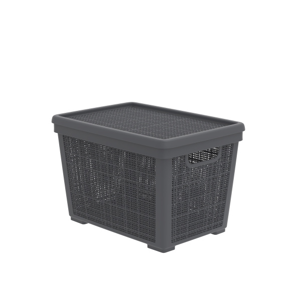 Корзинка для хранения АльтПласт Лён 22л с крышкой, графит АП 479